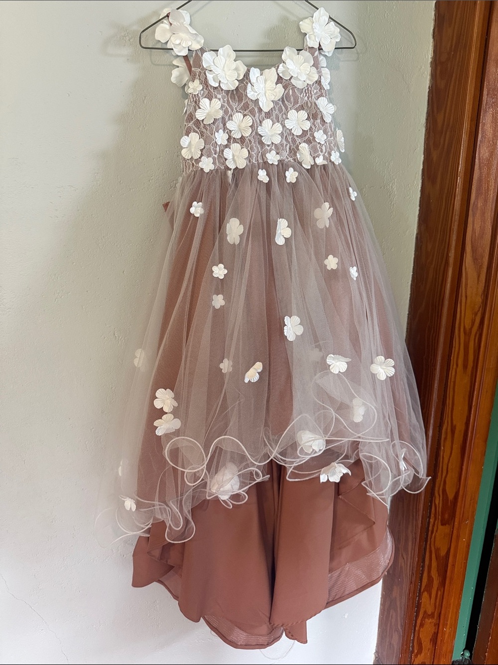 Azazie Dusty Rose Floral Applique Tulle Girls Dress